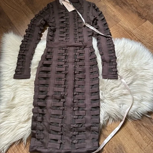 HOUSE OF CB Lola Charcoal Bodycon Bandage Long Sleeve Dress - Picture 2 of 3